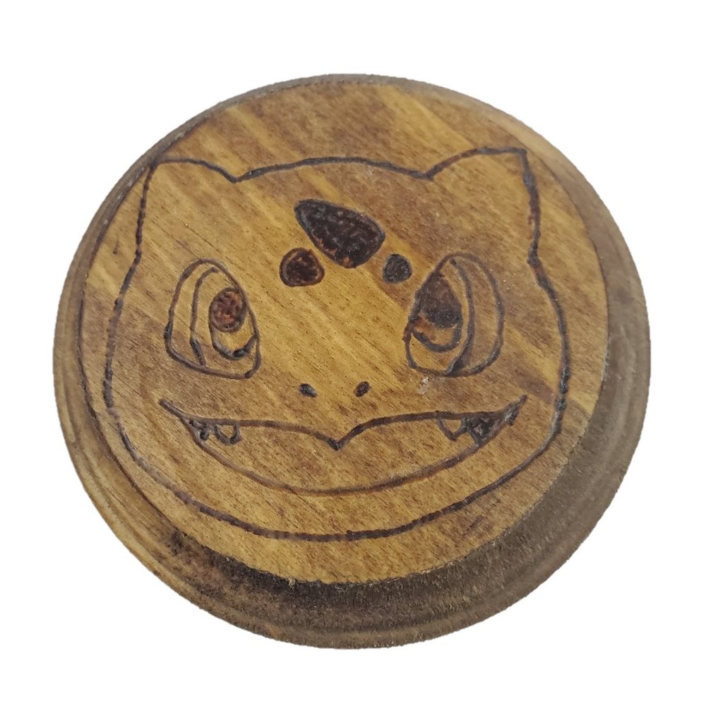 Pokemon Bulbasaur wood burned coaster stained